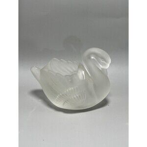 Vintage Satin Frosted Glass Swan Trinket Dish Art Deco Figurine Elegant Decor